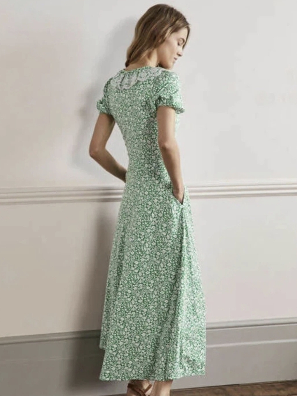 NWT New Boden Trim Floral Green Spring Jersey Midi Dress Us 20-22r - Picture 3 of 7